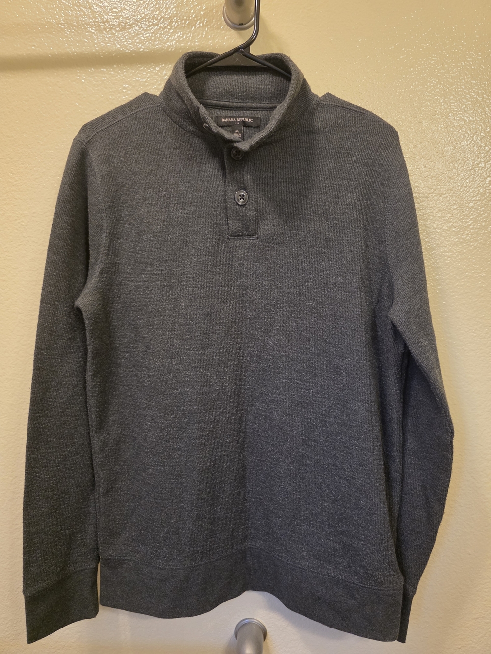 Banana Republic Men’s Charcoal Button Mock-Neck Sweater